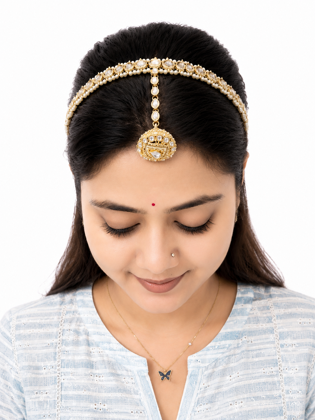Pearl Kundan Maang Tikka Headband