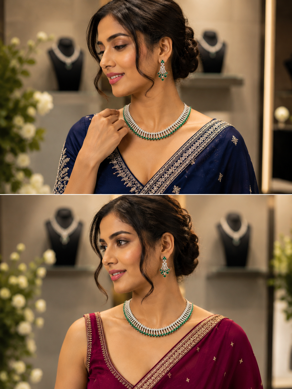 Emerald & Diamond AD Necklace Set with Earrings