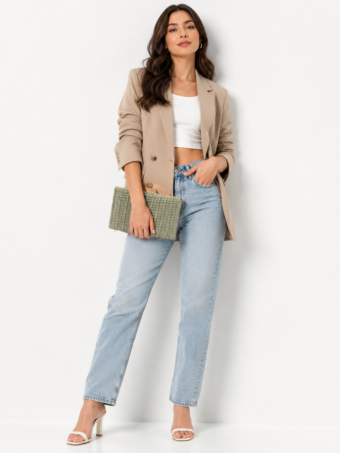 Sage Green Textured Box Clutch