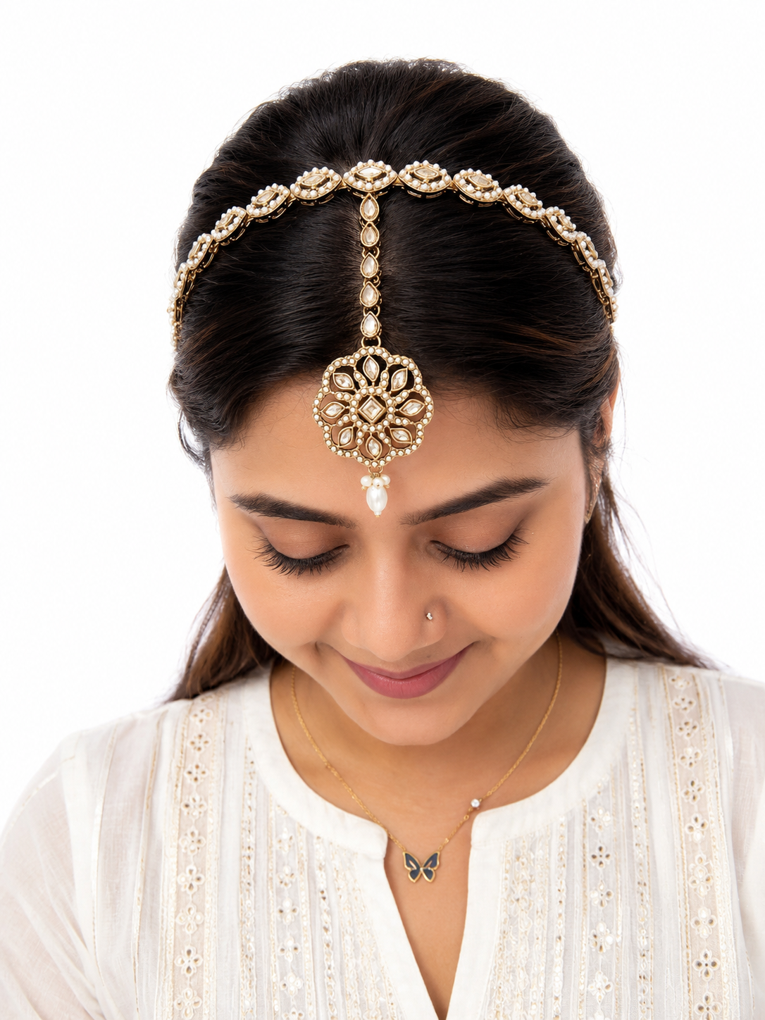 Kundan Maang Tikka with Hair Chain