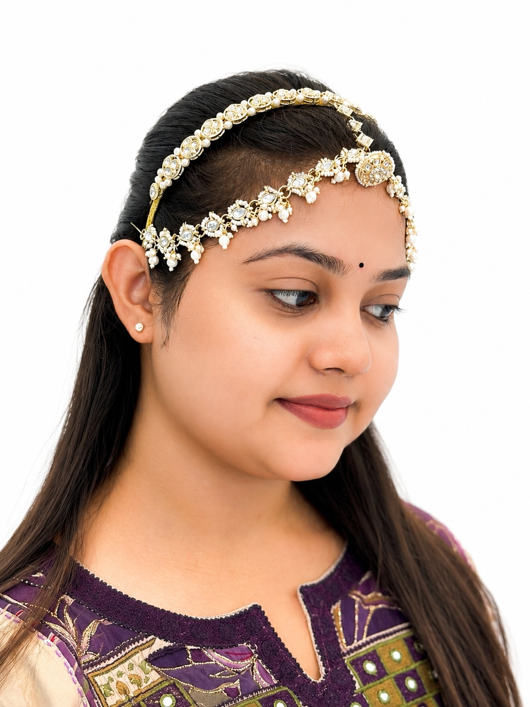 Kundan Matha Patti with Pearl Drops – Bridal Hair Jewellery