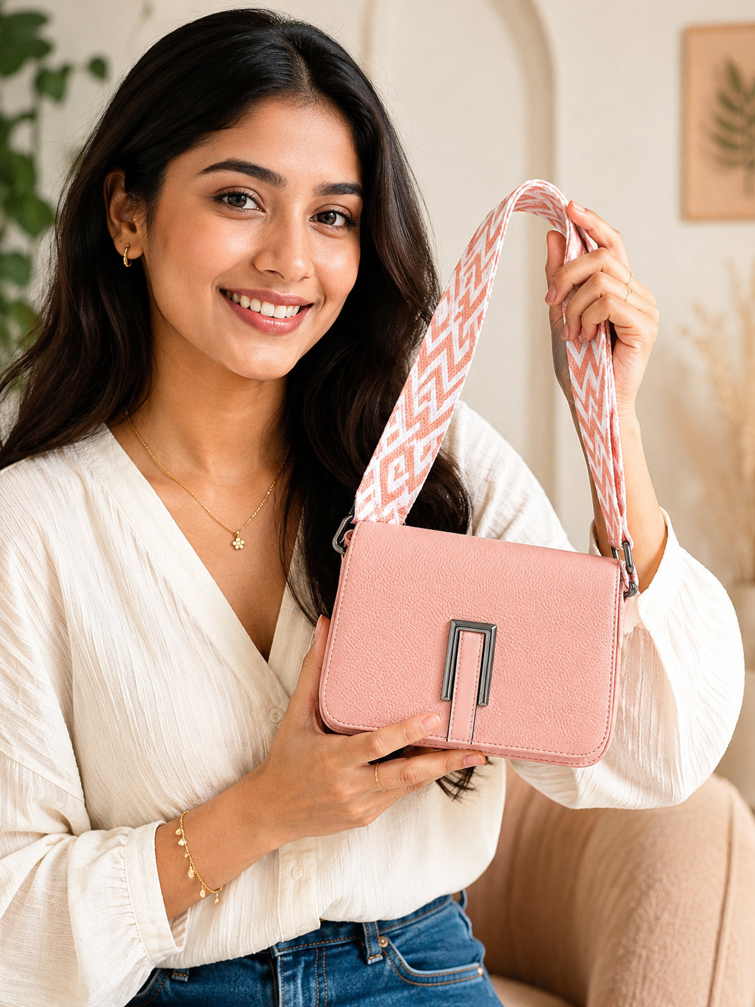 Pastel PU Leather Sling Purse with Woven Strap