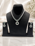 Emerald Solitaire AD Pendant Necklace Set with Earrings