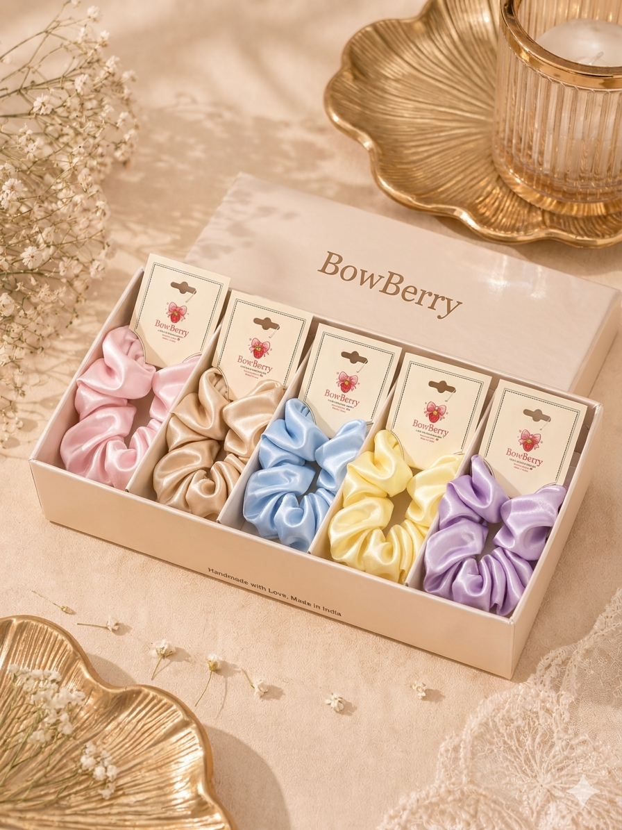 Pastel Satin Scrunchies Gift Set - 5 Piece