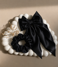 Black Satin Bow Clip & Scrunchie Set