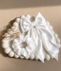 White Satin Bow Clip & Scrunchie Set