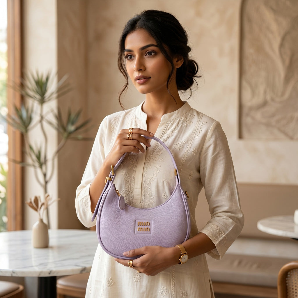 Pastel Lavender Crescent Hobo Shoulder Bag