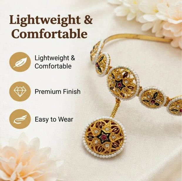 Traditional Gold Mathapatti with Meenakari Work