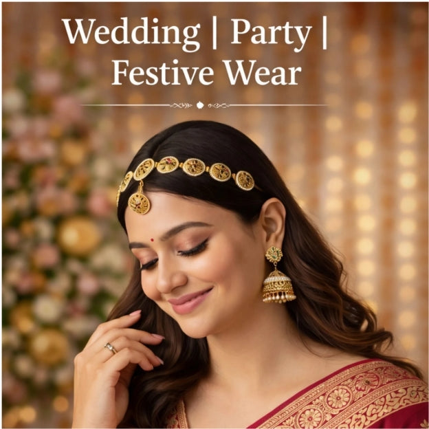 Traditional Gold Mathapatti with Meenakari Work