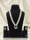 Pearl & Sapphire CZ Pendant Necklace Set with Chandelier Earrings