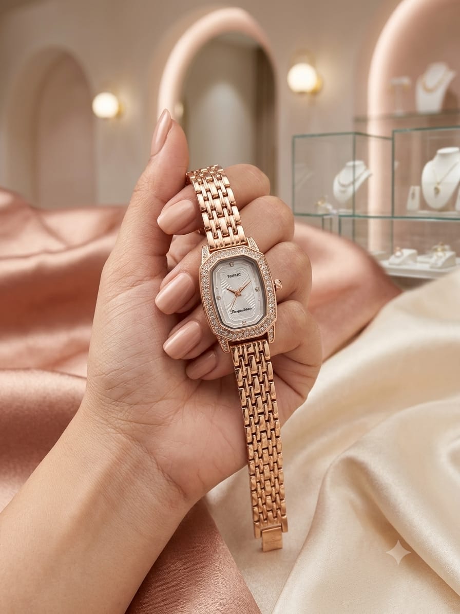 Rose Gold Diamond-Bezel Women's Watch – White Dial