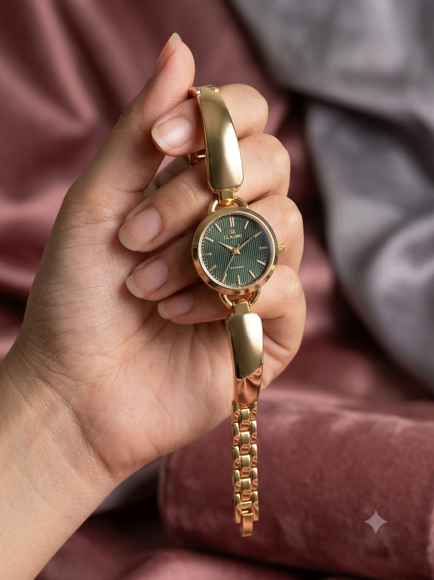 Gold-Tone Bangle Women's Watch – Green Dial