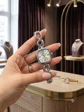 Silver Chain-Link Square Women's Watch – White Roman Dial