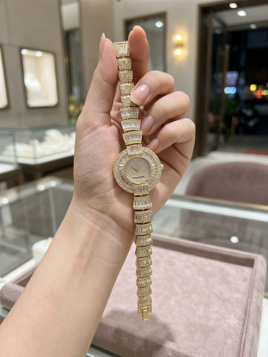 Full Baguette Diamond Women's Watch – Gold Iced Out