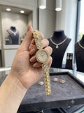 Gold Crystal Pyramid-Stud Women's Watch – White Dial