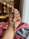 Gold Multi-Stone Oval Women's Watch – Turquoise, Coral & Onyx
