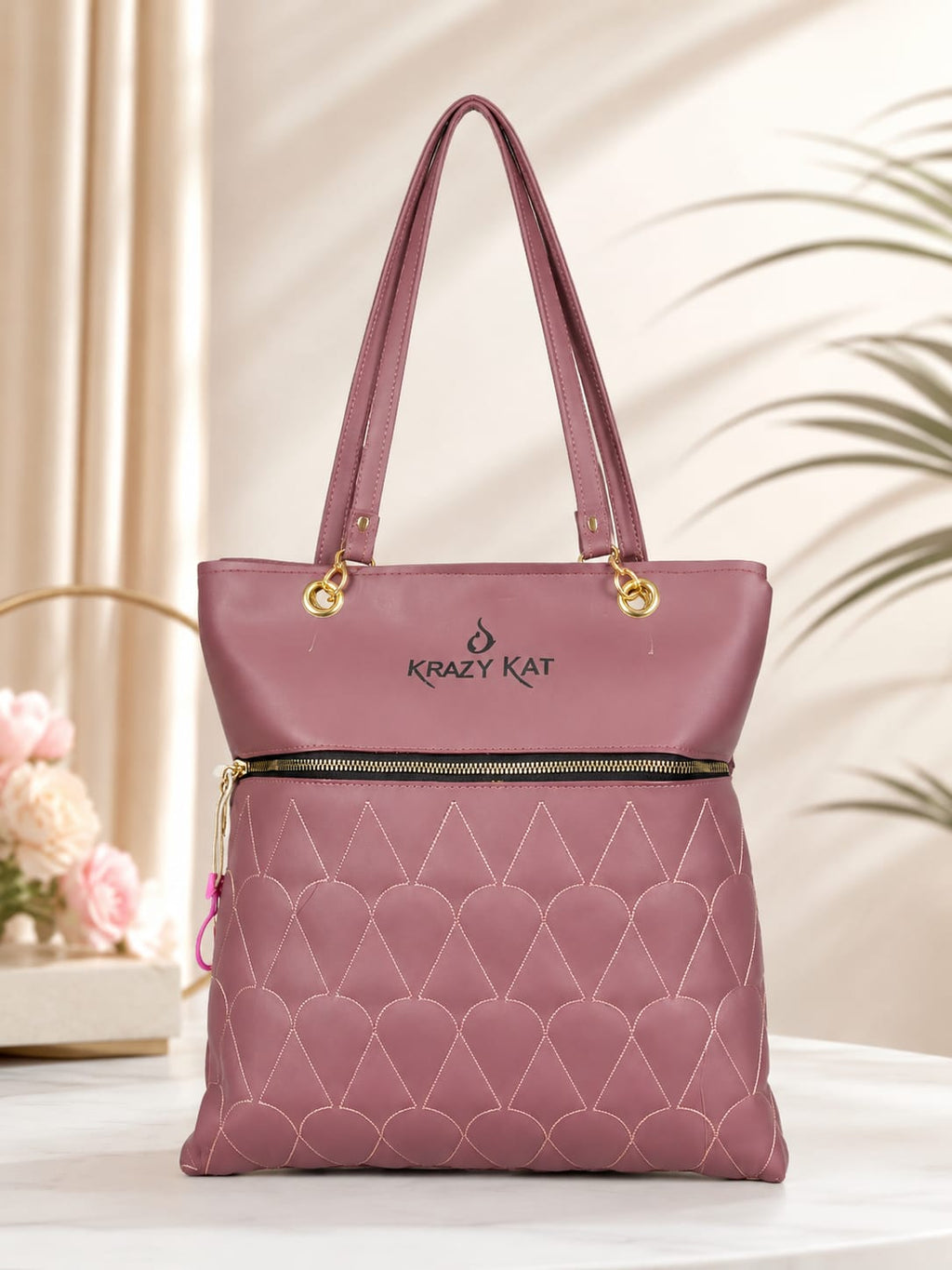 Krazy Kat Quilted Tote Bag – Dusty Mauve