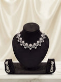 Silver CZ Oval & Floral Necklace Set with Earrings