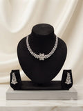 Silver CZ Leaf & Floral Necklace Set with Earrings