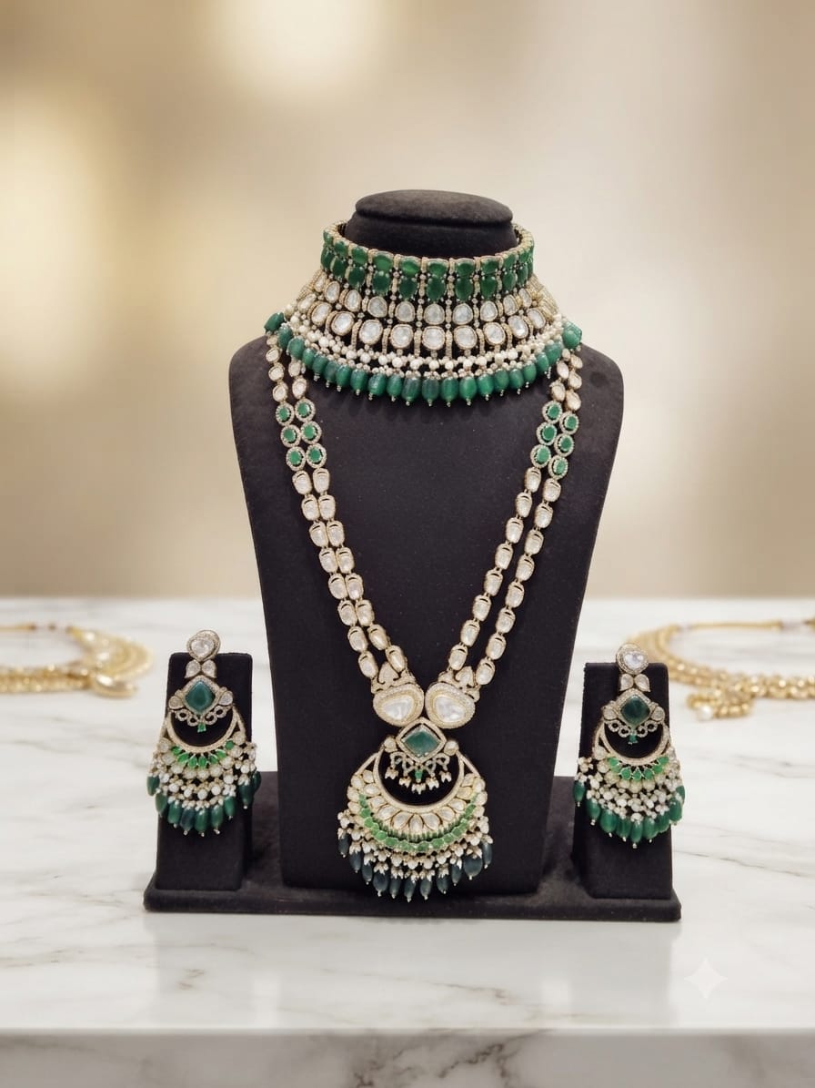 Emerald Kundan Bridal Jewellery Set