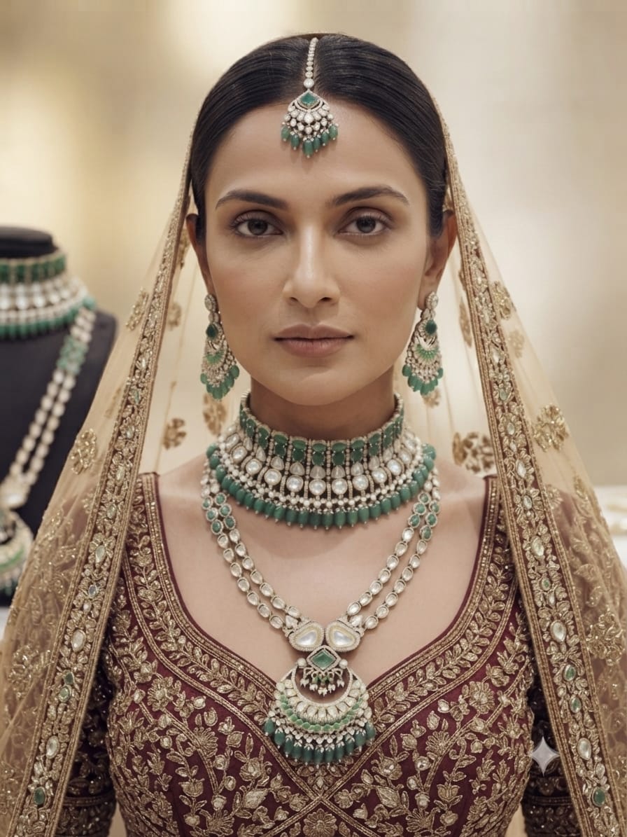 Emerald Kundan Bridal Jewellery Set