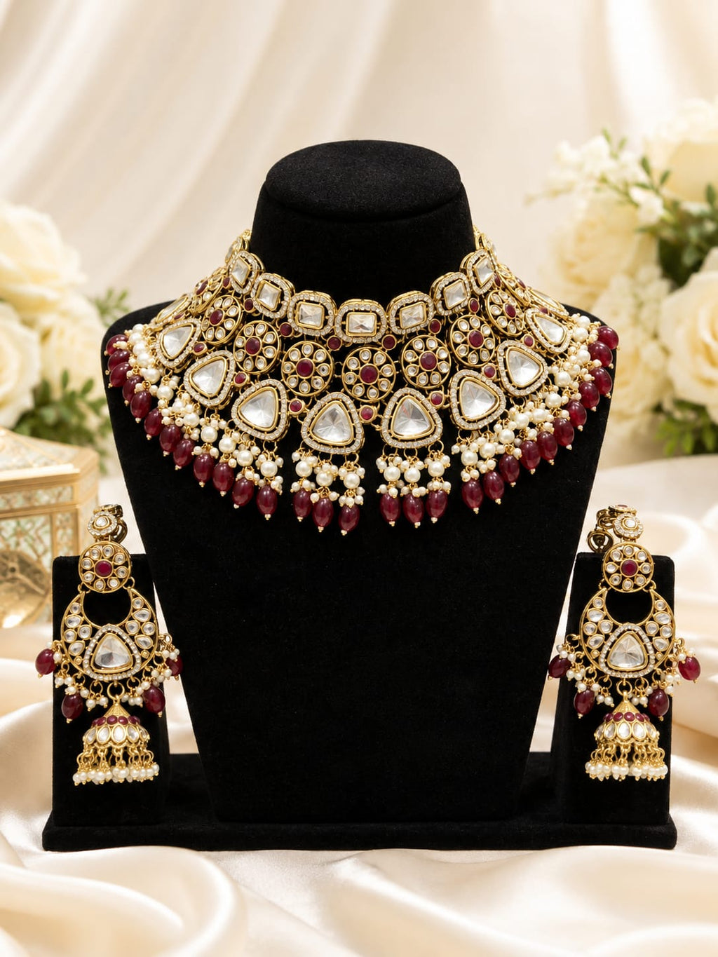 Ruby Kundan Bridal Choker Set with Jhumka Earrings