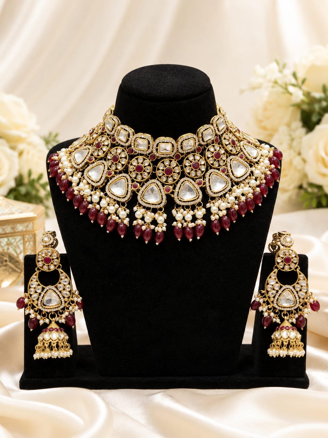 Ruby Kundan Bridal Choker Set with Jhumka Earrings