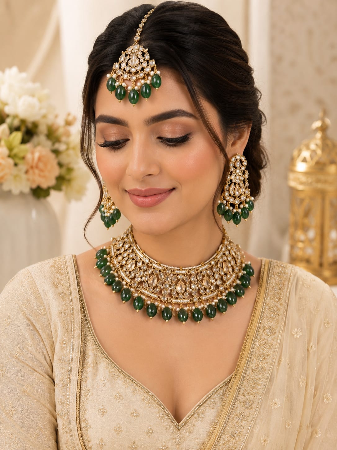 Emerald Green Kundan Bridal Jewellery Set