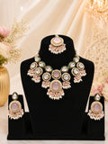 Pink Kundan Necklace Set with Earrings & Maang Tikka