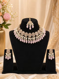 Pink Rose Quartz & Pearl Choker Necklace Set with Earrings & Maang Tikka