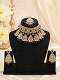 Royal Wine Polki Kundan Bridal Choker Set with Earrings & Maang Tikka