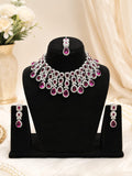 Ruby CZ Bridal Necklace Set with Earrings & Maang Tikka