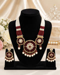 Maroon Kundan Chakra Beaded Necklace Set with Earrings