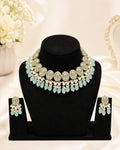 Mint Blue Meenakari & Pearl Bridal Jewellery Set – Necklace, Earrings & Maang Tikka