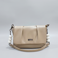 Minimalist Beige Pleated Shoulder Bag with Statement Beaded Strap