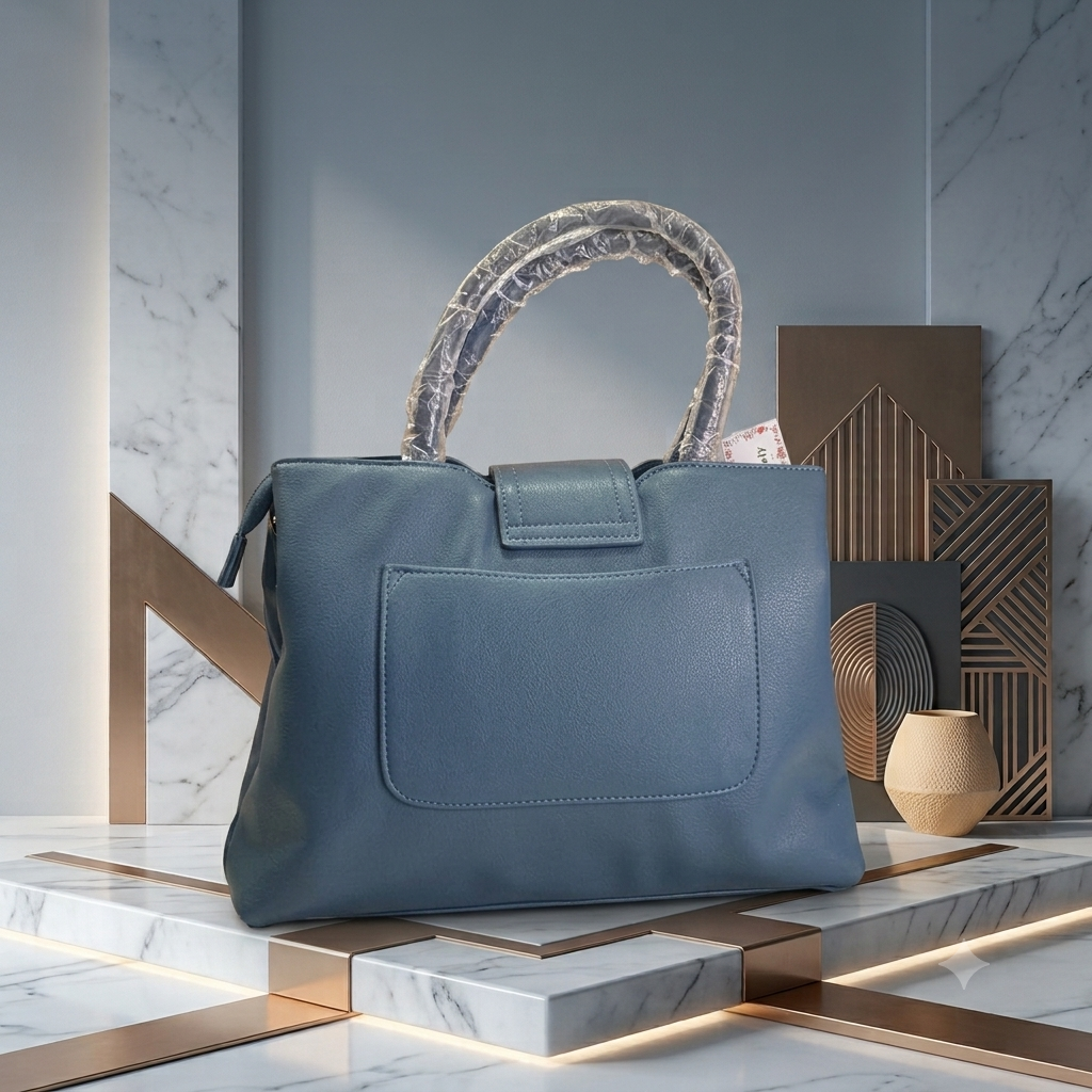Elegant Slate Blue Satchel Handbag