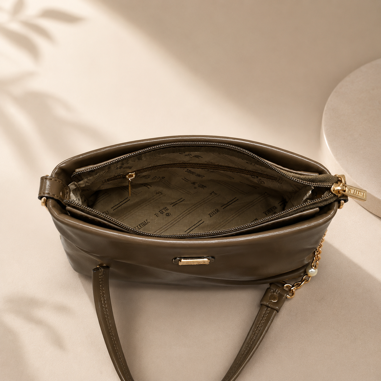 ZILLERIA Elegant Ruched Sling Bag with Pearl Chain Accent