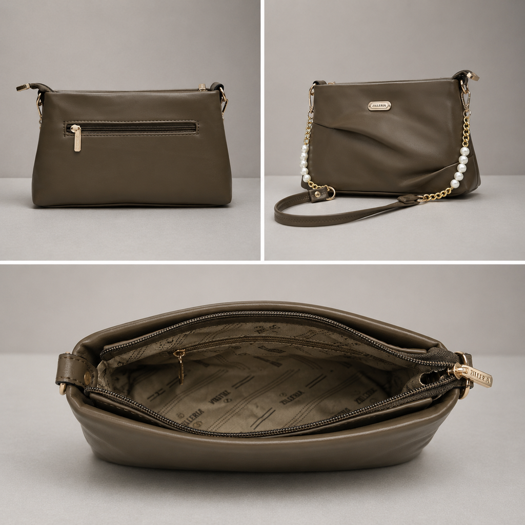 ZILLERIA Elegant Ruched Sling Bag with Pearl Chain Accent